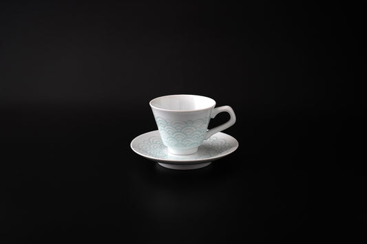 【井上萬二作】白磁緑青海波文珈琲碗（付立）